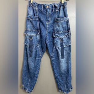 Free People We The Free Hazel Pull-On Drop-Waist Jeans Dark & Stormy wash SZ L